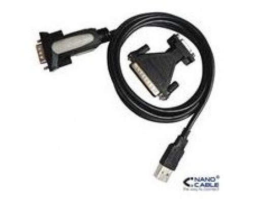 CONVERSOR USB IMPRESORA A SERIE A/M-RS232 DB9/M DB25M 1.8M NEGRO NANOCABLE