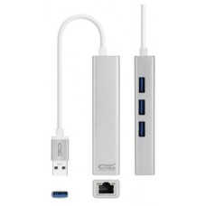 CONVERSOR USB 3.0 A RJ45 ETHERNET GIGABIT + 3 USB 3.0 PLATA 15CM