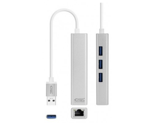 CONVERSOR USB 3.0 A RJ45 ETHERNET GIGABIT + 3 USB 3.0 PLATA 15CM