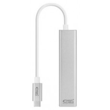 CONVERSOR USB-C A RJ45 ETHERNET GIGABIT + 3 USB 3.0 PLATA 15CM