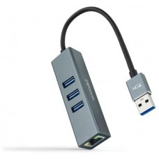 CONVERSOR USB 3.0 A ETHERNET GIGABIT +3*USB 3.0 0.15M NANOCABLE ALUMINIO GRIS