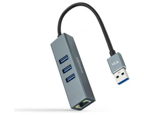 CONVERSOR USB 3.0 A ETHERNET GIGABIT +3*USB 3.0 0.15M NANOCABLE ALUMINIO GRIS