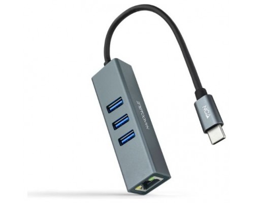 CONVERSOR USB-C A ETHERNET GIGABIT +3*USB 3.0 0.15M NANOCABLE ALUMINIO GRIS