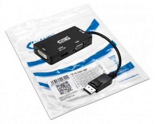 CABLE CONVERSOR DISPLAYPORT A VGA/DVI/HDMI NEGRO 15CM
