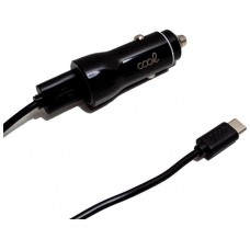 Cargador Coche Cable Tipo C (2 x Usb) COOL 2.4A Kit 2 en 1 Negro