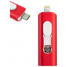 Pen Drive USB x32 GB COOL (3 en 1) Lightning / Tipo-C / USB Rojo