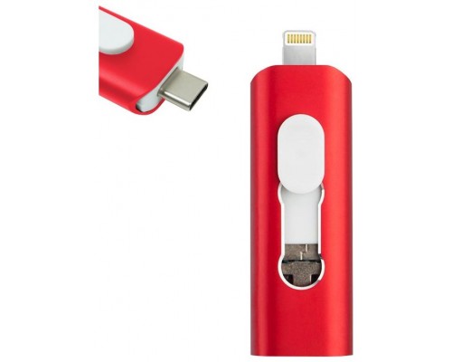 Pen Drive USB x32 GB COOL (3 en 1) Lightning / Tipo-C / USB Rojo