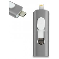 Pen Drive USB x64 GB COOL (3 en 1) Lightning / Tipo-C / USB Gris