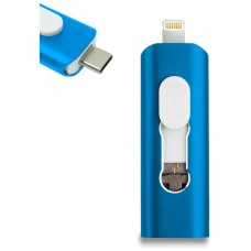 Pen Drive USB x64 GB COOL (3 en 1) Lightning / Tipo-C / USB Azul