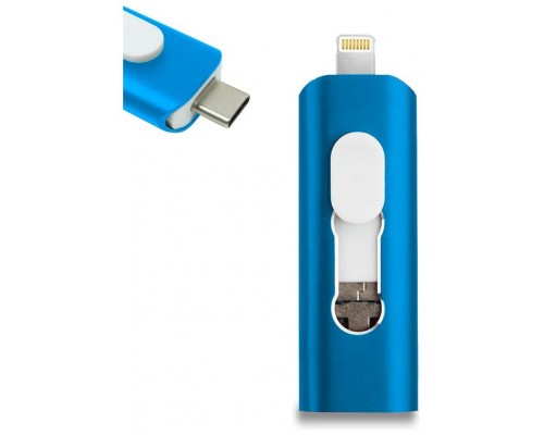 Pen Drive USB x64 GB COOL (3 en 1) Lightning / Tipo-C / USB Azul