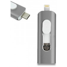 Pen Drive USB x32 GB COOL (3 En 1) Lightning / Tipo-C / USB Gris