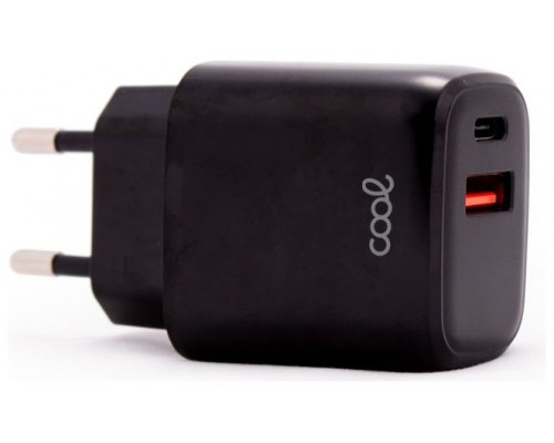 Cargador Red Universal Fast Charger (PD) Dual Tipo-C / USB COOL (20W) Negro