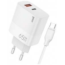 Cargador Red Universal Ultra Fast PD Tipo-C + USB COOL (65W + Cable Tipo-C) GaN Blanco