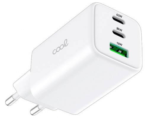 Cargador Red Universal Ultra Fast PD Port x3 (2x Tipo-C + 1x USB) COOL (65W) GaN Blanco