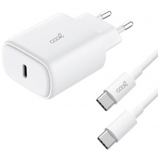Cargador Red Universal Fast Adapt. (PD) Tipo-C COOL (25W) Blanco + Cable Tipo-C a Tipo-C