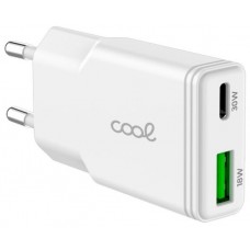 Cargador Red Universal Fast Charger (PD) Tipo-C / USB Dual COOL Plano (30W) Blanco