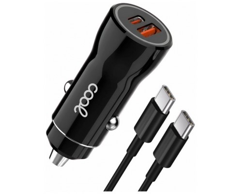 Cargador Coche Cable Tipo C (2x USB + Tipo-C) COOL 38W Kit 2 en 1 Negro