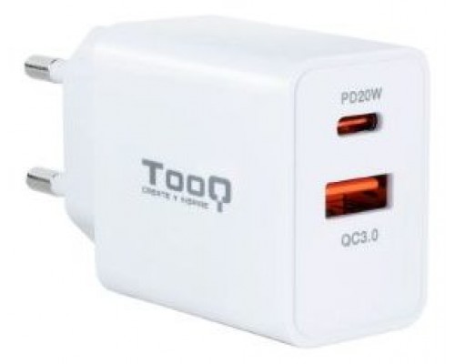 CARGADOR DE PARED USB-C PD 20W, USB-A/QC 18W TOOQ TQWC-2SC04WT BLANCO