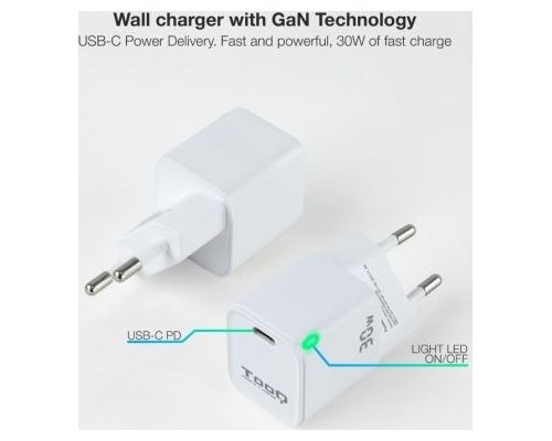 CARGADOR DE PARED GAN USB-C/PD 30W TOOQ TQWC-GANPD30WT BLANCO