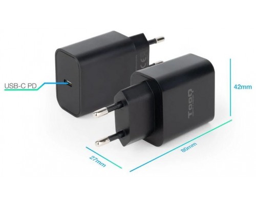 CARGADOR DE PARED USB-C PD3.0 20W NEGRO TOOQ